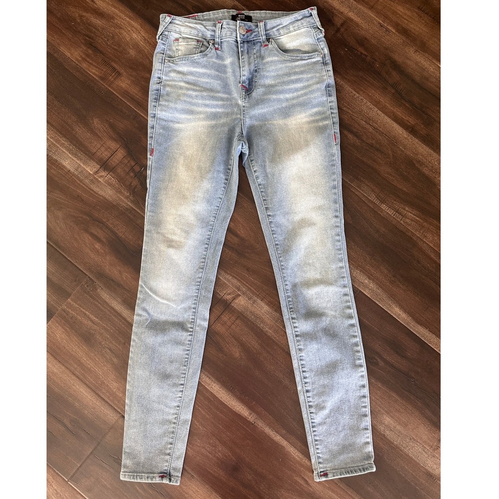 True Religion Halle High Rise Super Skinny Jeans Light Wash Red Stitching Sz 26